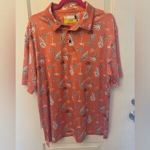 Nicklaus Polo Shirt Men L Orange & Blue Flamingos Floral Eco Choice Golf